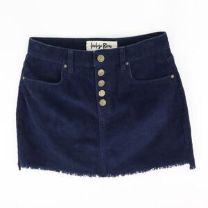 Indigo Rein Mini Skirt Juniors Sz 3‎ Blue Corduroy Distressed Pockets Button Fly
